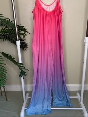 Ombre Maxi Romper Womens Pink Purple Blue Flowy Summer Beach Casual Spaghetti